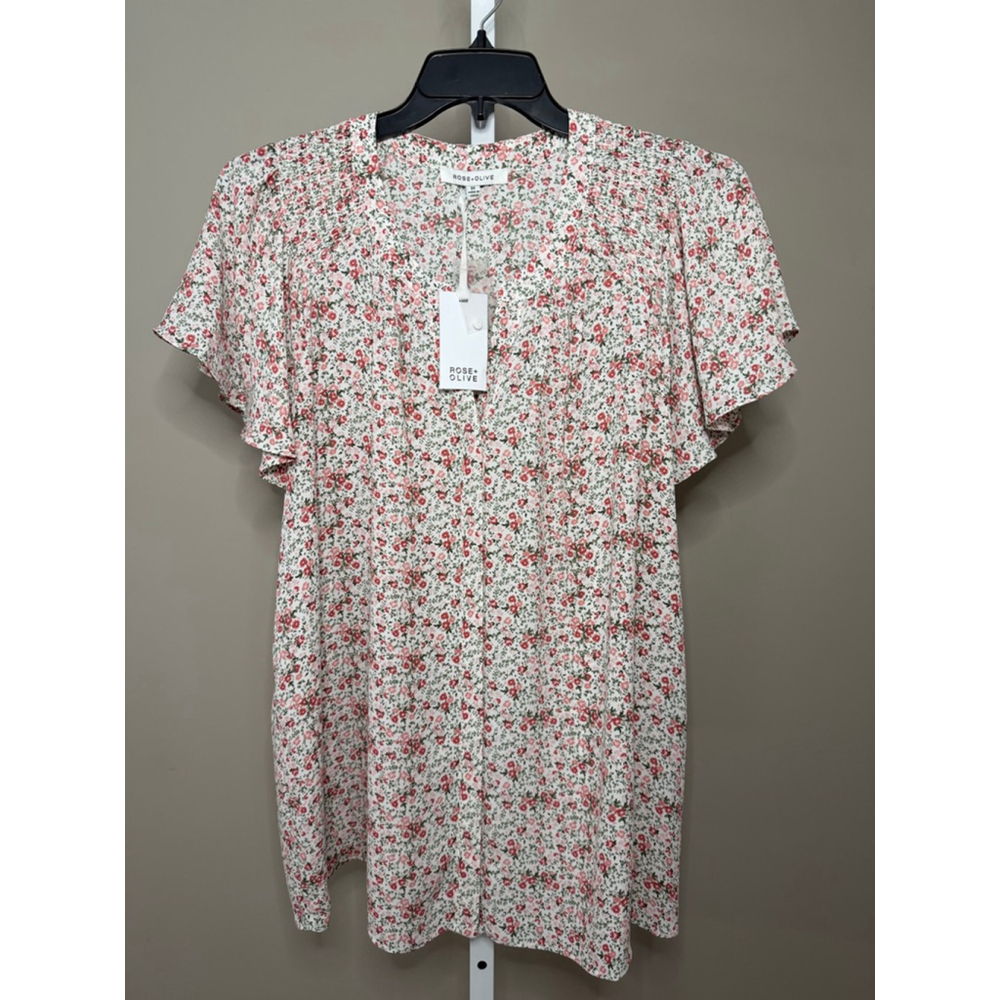 Women's ROSE + OLIVE White & Red Floral Blouse, Size 2X